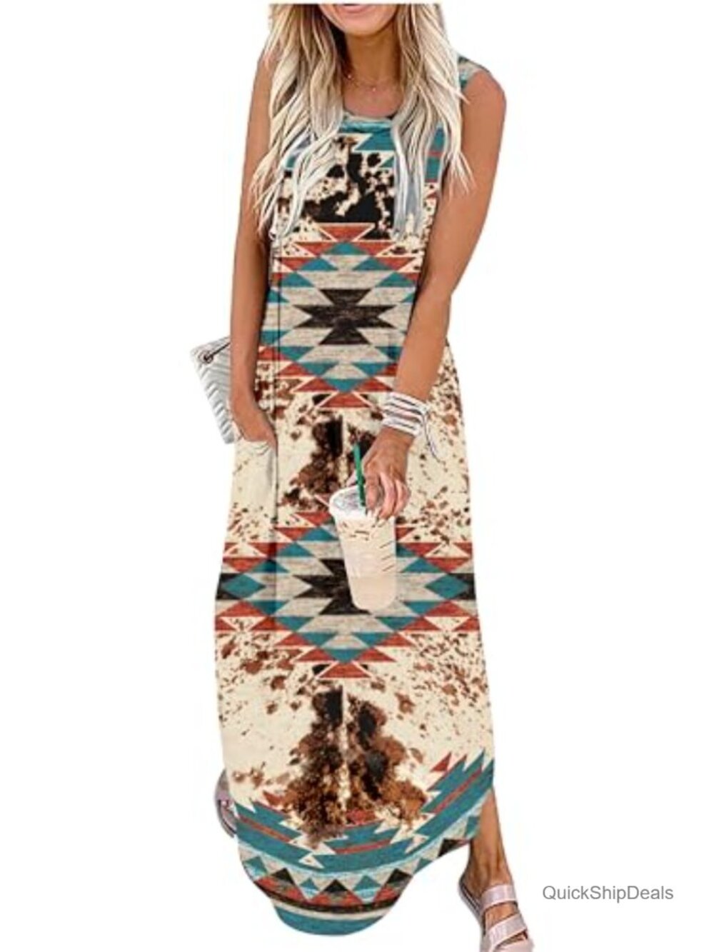 Women's Maxi Dress Cotton Blend Sleeveless Casual Sundress